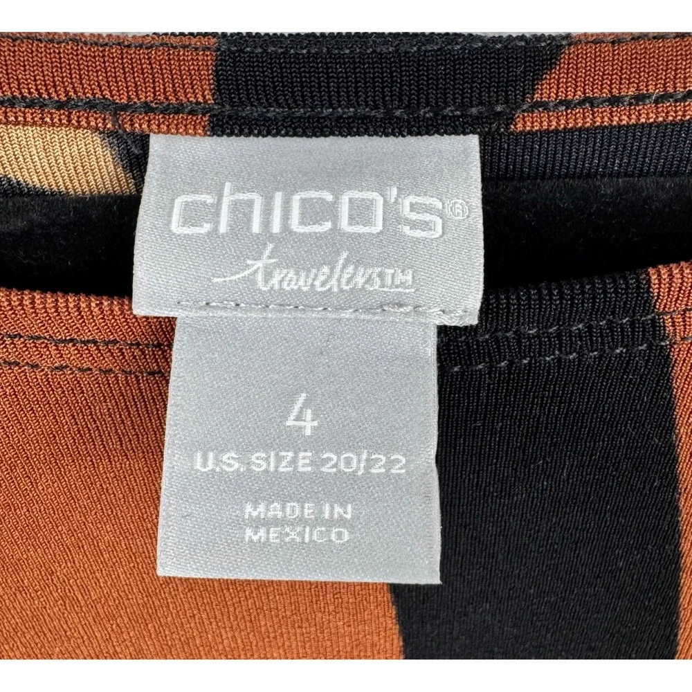 Chico's Travelers Top Womens 20/22 Rust Black Abstract Zipper Cuff Blouse